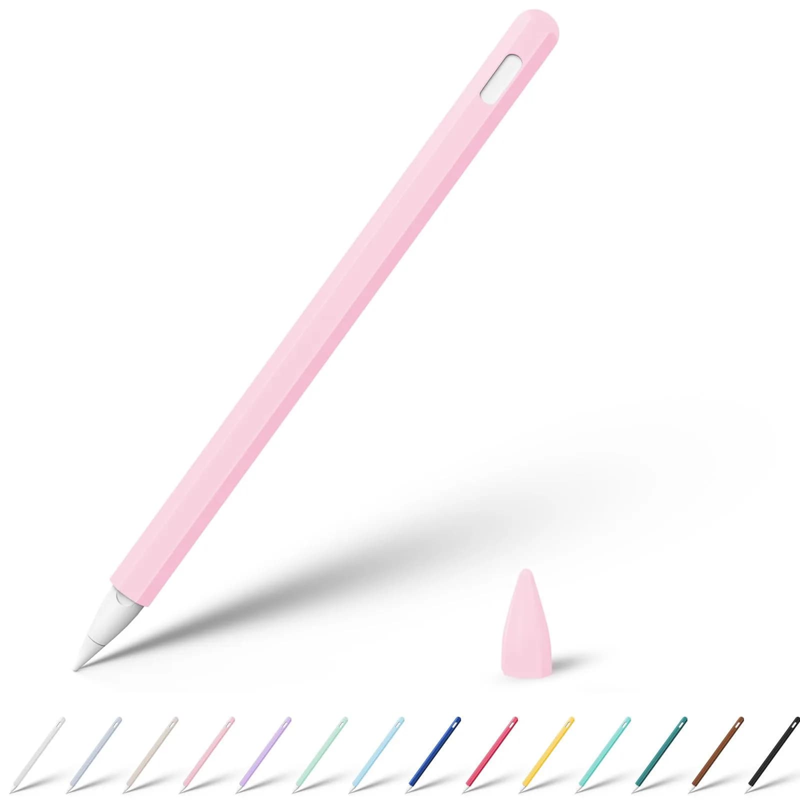 KELIFANG Silicone Case for Apple Pencil 2nd Gen & Pro 2024 | Protective Sleeve & Tip Cap, Black — Pink