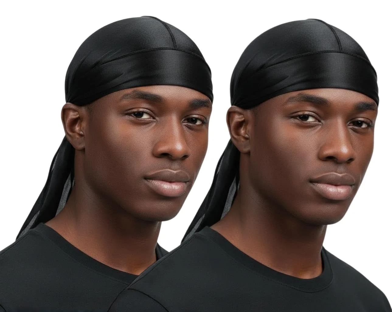 COCOSILK Black Silky Satin Durags 2 Pack | One Size Fits Most - main product image