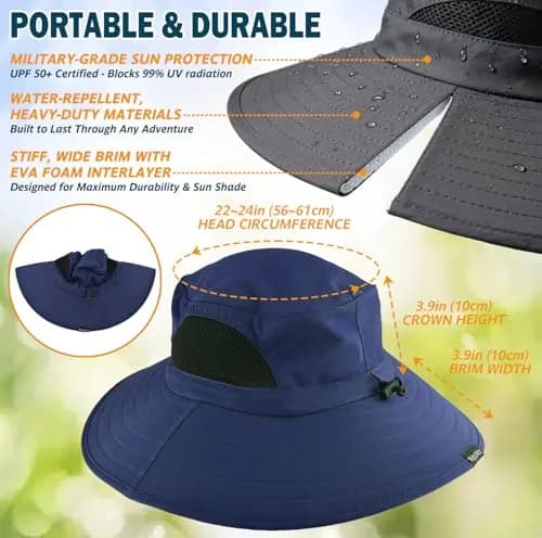EINSKEY Wide Brim Sun Hat, UPF 50+ UV Protection Waterproof Packable Bucket Hat for Men & Women thumbnail 6