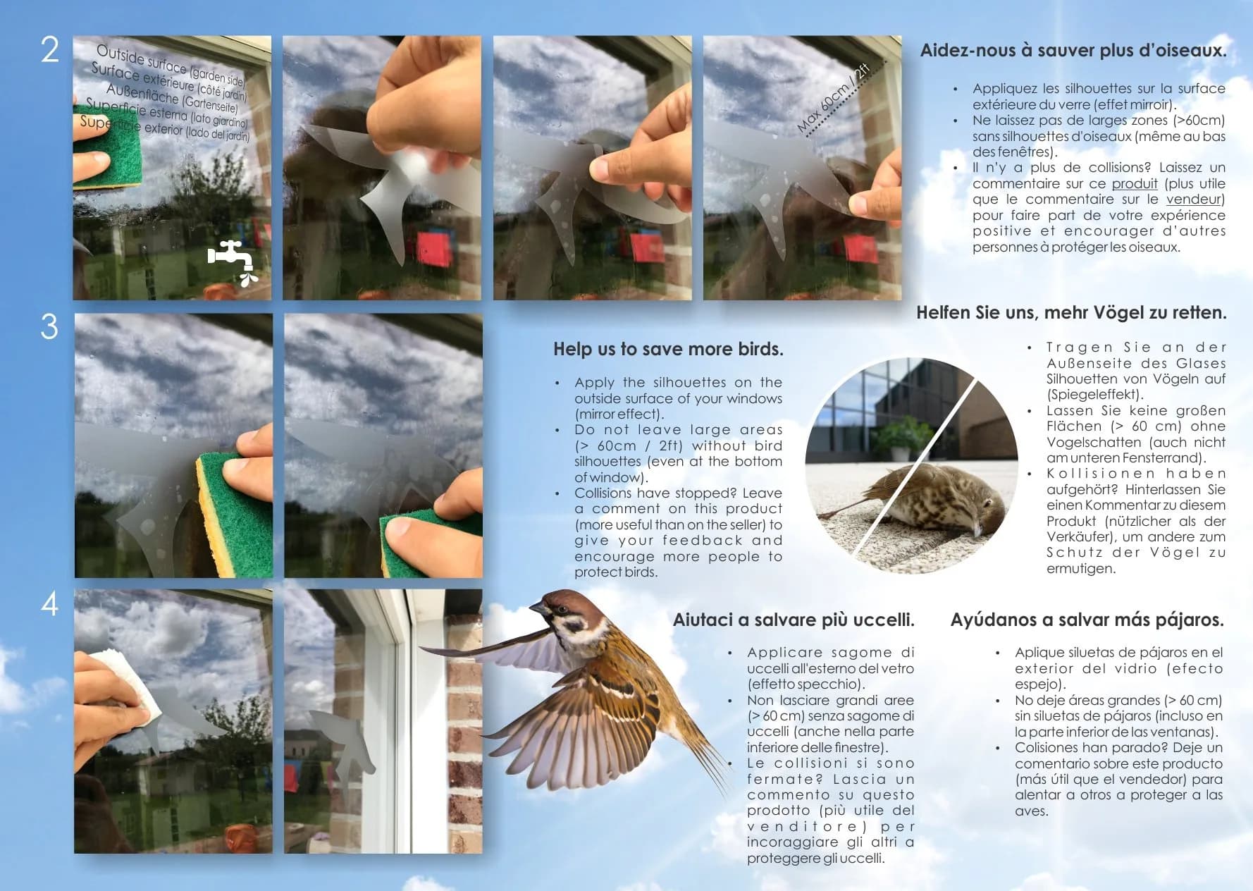 Decooo.be Anti-Collision Bird Strike Window Decals Set of 17 Silhouettes | Prevents Bird Collisions - view 8