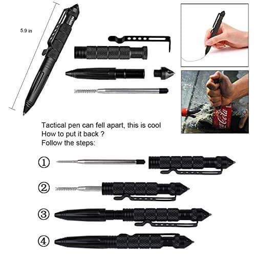 KEPEAK Military Tactical Pen, Professional Self Defense Pen, Emergency Glass Breaker Pen - Tungsten Steel, Writing EDC Survival Tool with 6 Refills | 15.0 cm (5.9 Inch) thumbnail 6