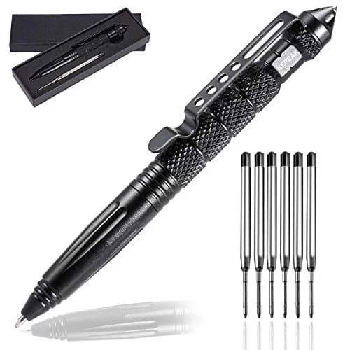 KEPEAK Military Tactical Pen, Professional Self Defense Pen, Emergency Glass Breaker Pen - Tungsten Steel, Writing EDC Survival Tool with 6 Refills | 15.0 cm (5.9 Inch) thumbnail 1