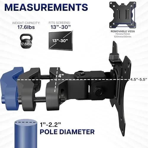 VIVO Steel Universal Bracket Pole Mount with Removable VESA Plate, Fits 13-30 inch Screens, 10 kg Capacity | Full Motion Articulation thumbnail 4