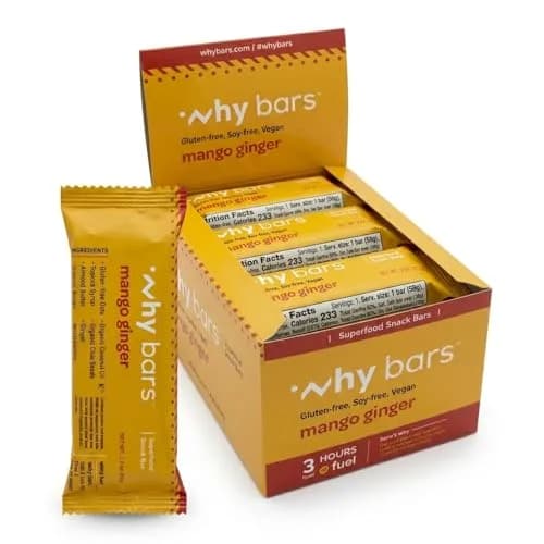 WHY BARS Mango Ginger Protein Snack Bars, 2.04 oz (12 Pack) | Organic, Vegan, Gluten-Free, Non-GMO thumbnail 1