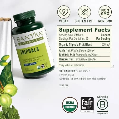 Banyan Botanicals Triphala Tablets 180 Count | Gentle Detox & Digestive Support in India thumbnail 3