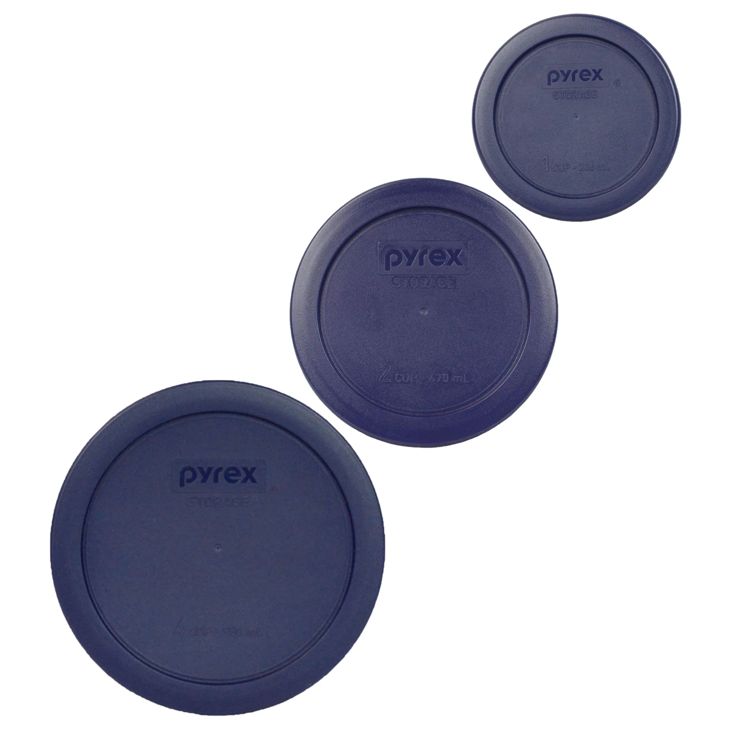 Pyrex 7200-PC 2-Cup, 7201-PC 4-Cup, 7202-PC 1-Cup Blue Lids | Made in USA, Food Storage — Blue