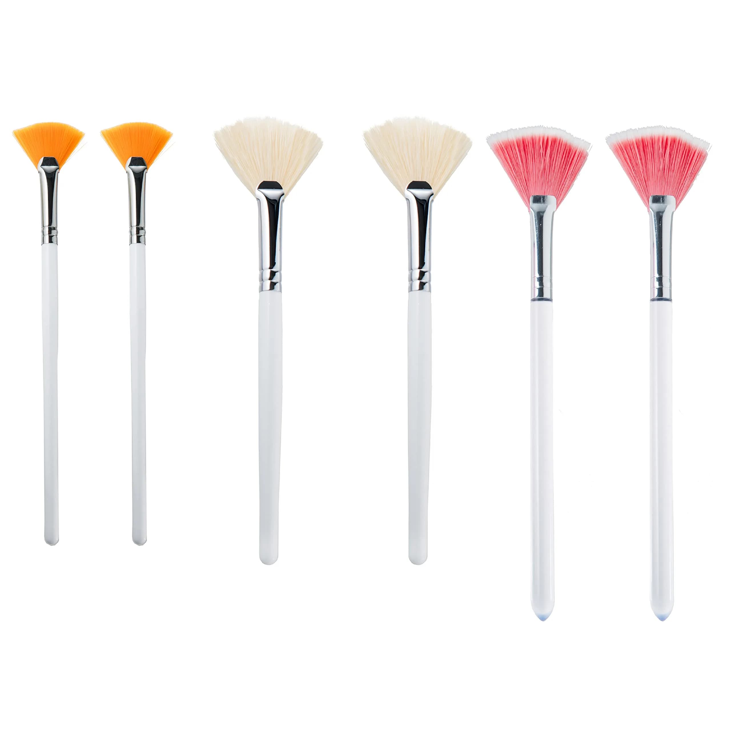 essenavita 6-Piece Fan Mask Brush Set – Natural Boar & Synthetic Fan Brushes for Facial Masks, Peels & Skincare Application — Pink