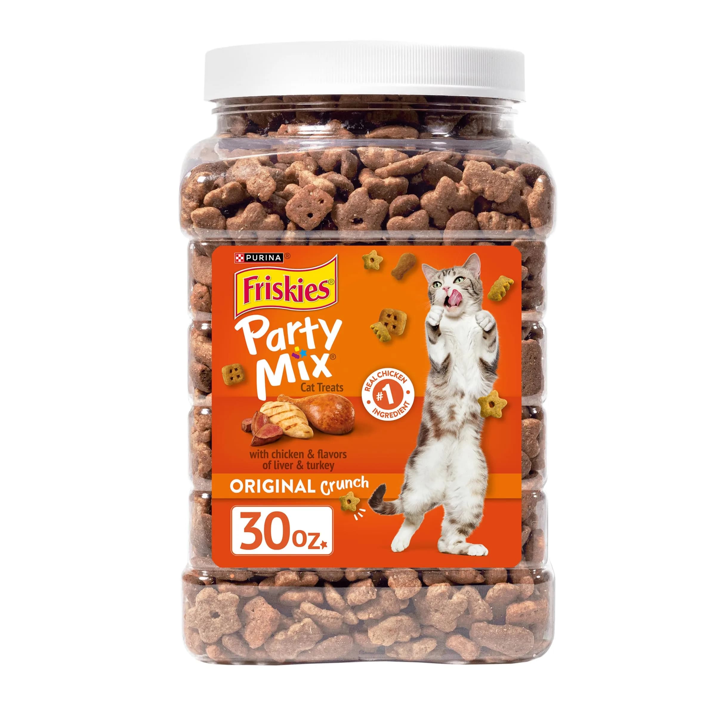 Friskies Party Mix Original Crunch Cat Treats, 850g (30 Ounce) | Real Chicken, Liver & Turkey Flavors - main product image