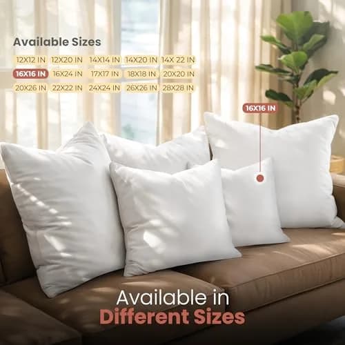 Utopia Bedding 16x16 Pillow Inserts, White | Extra Fluffy Support for Couch & Bed thumbnail 6