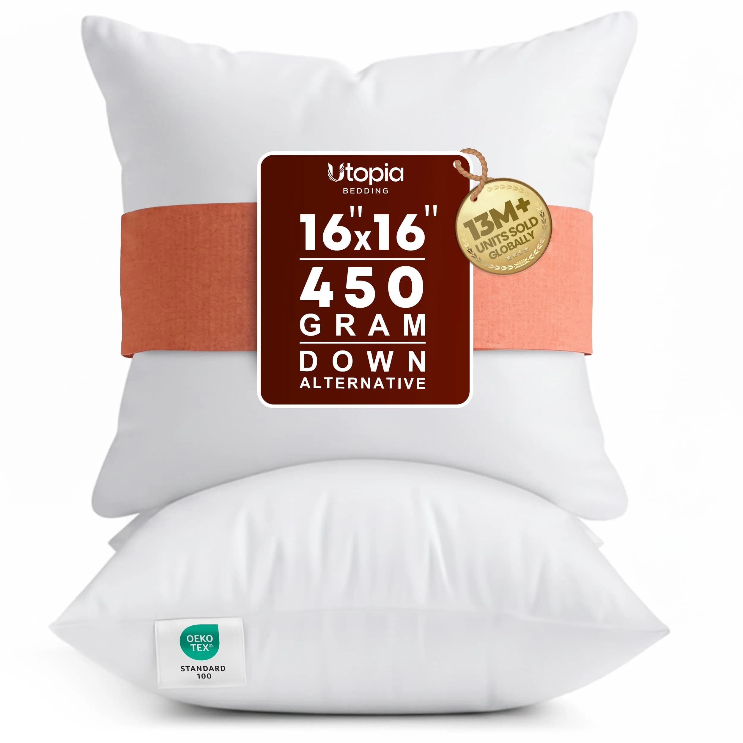 Utopia Bedding 16x16 Pillow Inserts, White | Extra Fluffy Support for Couch & Bed - main product image