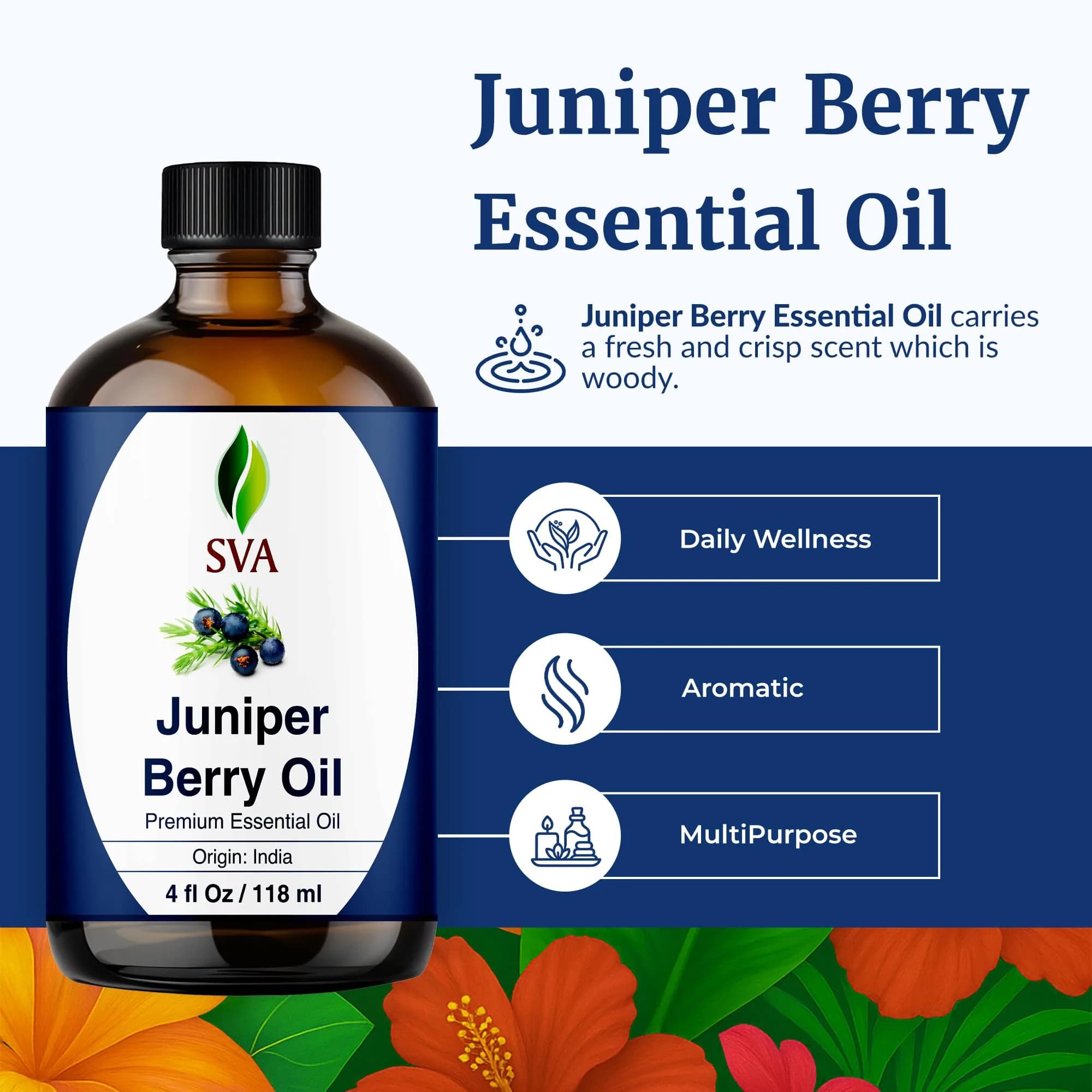 SVA ORGANICS Juniper Berry Essential Oil 118ml (4 Fl Oz) | Natural Woody Aroma for Aromatherapy & DIY - view 2