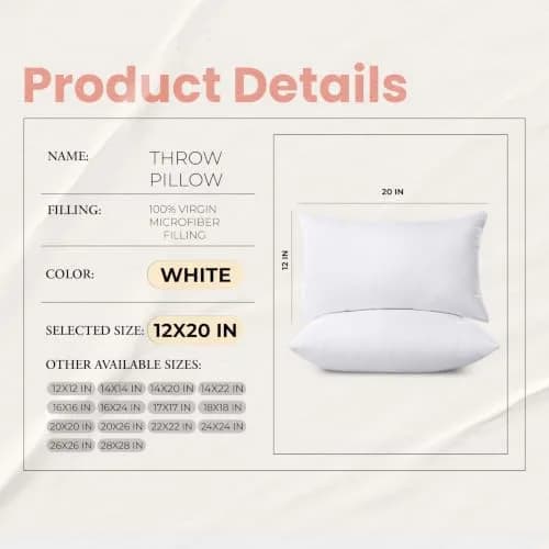 Utopia Bedding 12x20 Inch White Throw Pillow Inserts (2-Pack) | Fluffy & Supportive Couch Pillow Fillers thumbnail 8