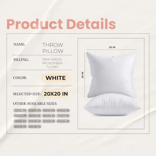 Utopia Bedding 20x20 Pillow Inserts | Fluffy, Durable Polyester Support for Couch & Bed (70-120 chars) thumbnail 8