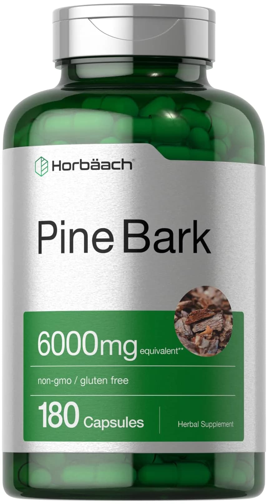 Horbäach Pine Bark Extract 180 Capsules | Standardized to 75% Proanthocyanidins - main product image