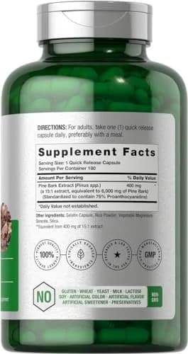 Horbäach Pine Bark Extract 180 Capsules | Standardized to 75% Proanthocyanidins thumbnail 2