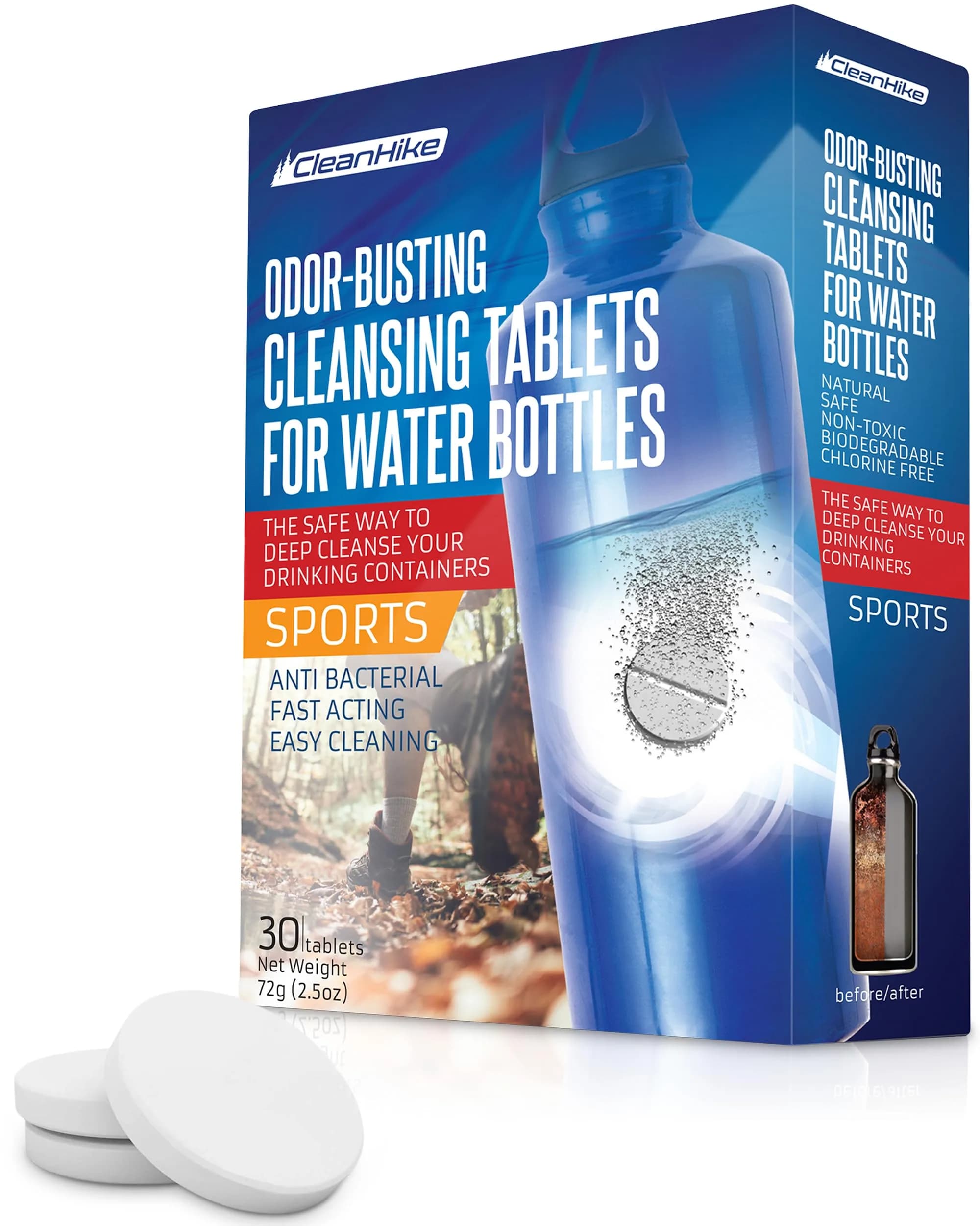 CleanHike Water Bottle Cleaning Tablets 30 Ct | No Scrub Effervescent Formula for Tumblers & Sport Bottles - main product image