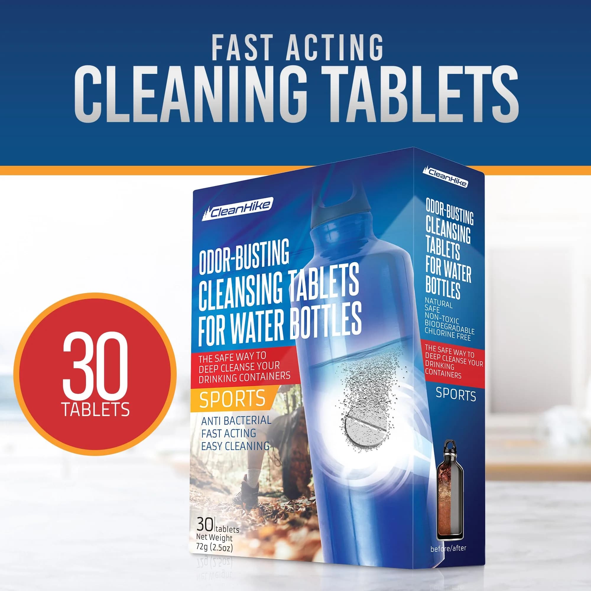 CleanHike Water Bottle Cleaning Tablets 30 Ct | No Scrub Effervescent Formula for Tumblers & Sport Bottles - view 6