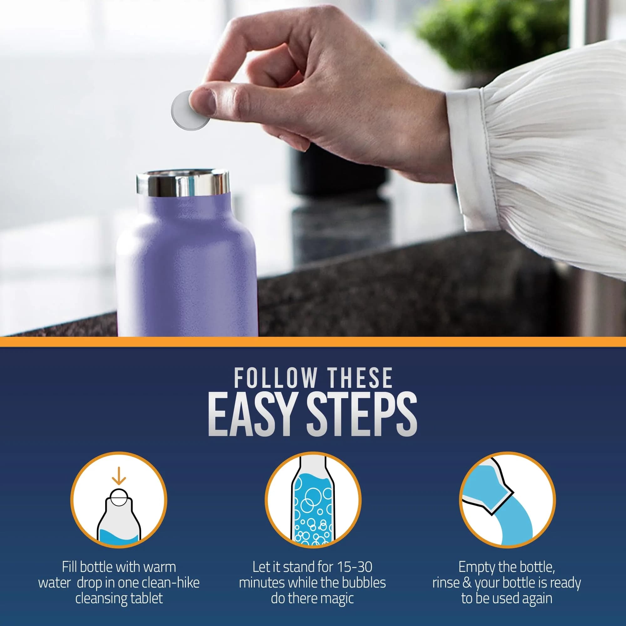 CleanHike Water Bottle Cleaning Tablets 30 Ct | No Scrub Effervescent Formula for Tumblers & Sport Bottles - view 3