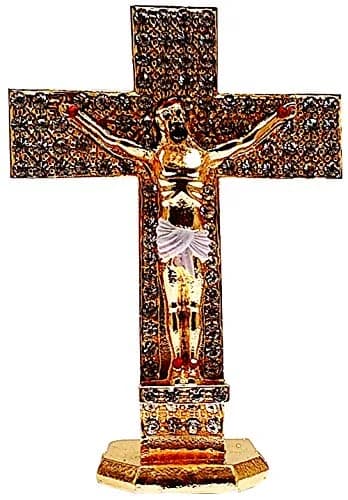 Purpledip Metal Crucifix with Gemstones & Jesus Christ on Cross | 7.6cm (3 inch) L x 2.5cm (1 inch) W x 10.2cm (4 inch) H thumbnail 1