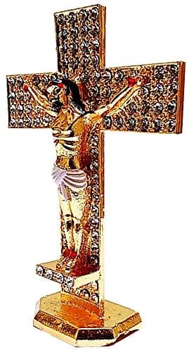 Purpledip Metal Crucifix with Gemstones & Jesus Christ on Cross | 7.6cm (3 inch) L x 2.5cm (1 inch) W x 10.2cm (4 inch) H thumbnail 2