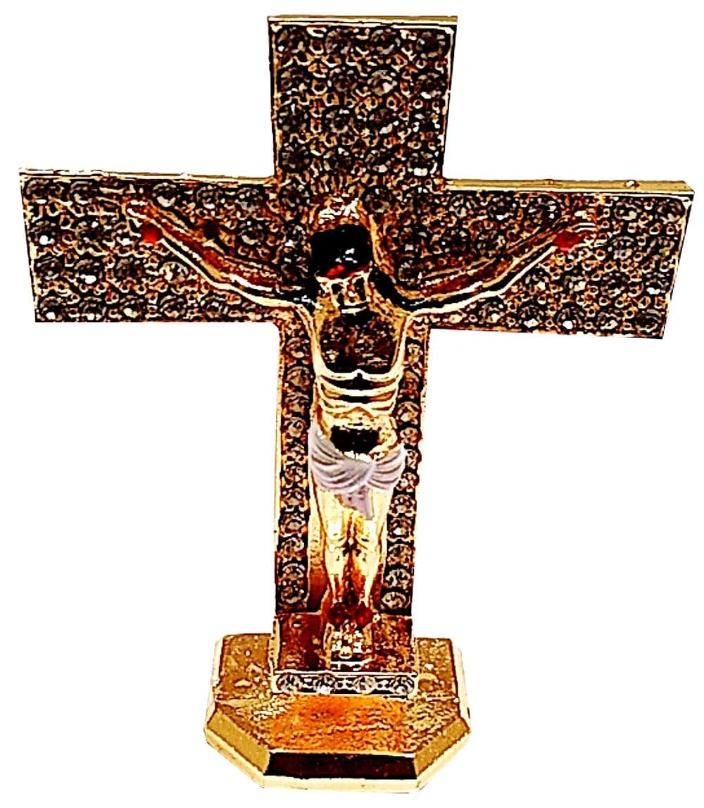 Purpledip Metal Crucifix with Gemstones & Jesus Christ on Cross | 7.6cm (3 inch) L x 2.5cm (1 inch) W x 10.2cm (4 inch) H - view 3