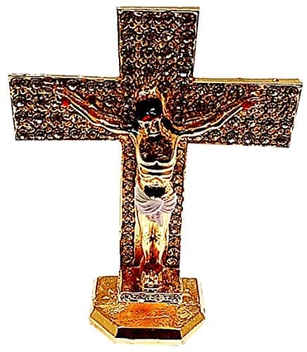 Purpledip Metal Crucifix with Gemstones & Jesus Christ on Cross | 7.6cm (3 inch) L x 2.5cm (1 inch) W x 10.2cm (4 inch) H thumbnail 3