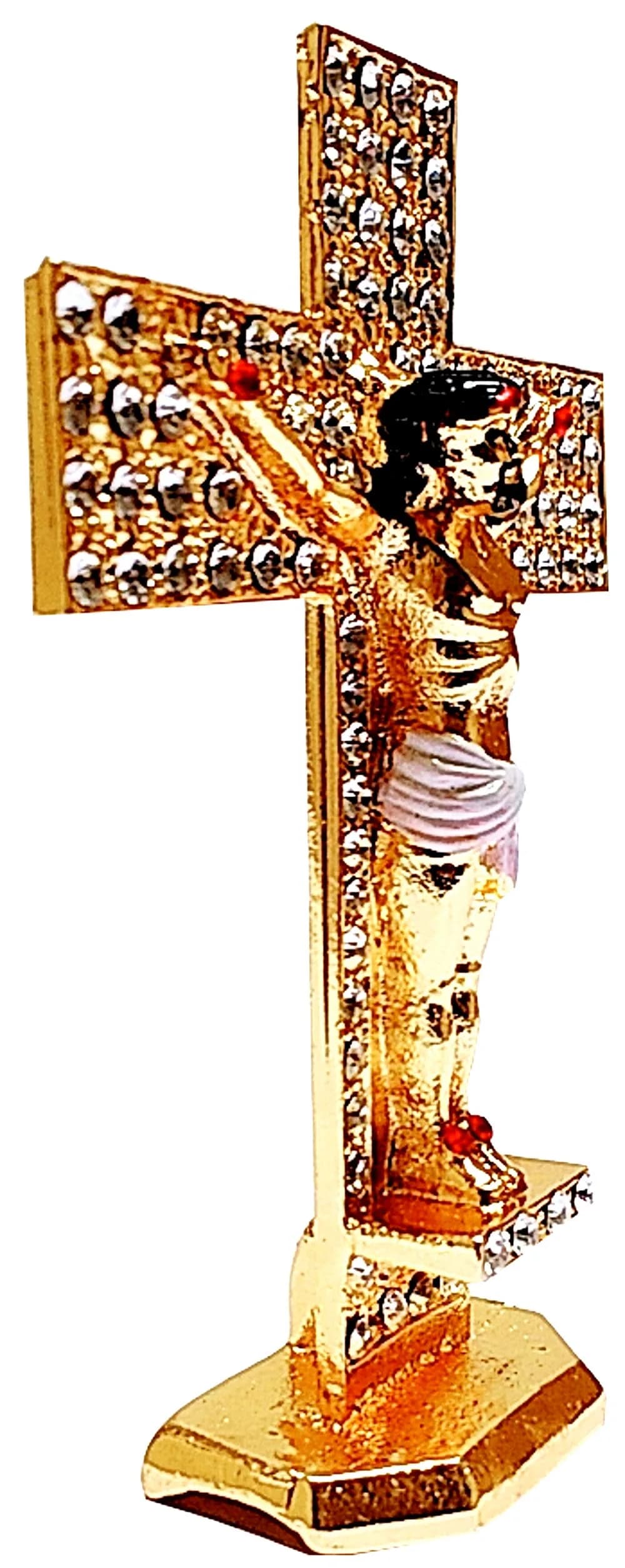 Purpledip Metal Crucifix with Gemstones & Jesus Christ on Cross | 7.6cm (3 inch) L x 2.5cm (1 inch) W x 10.2cm (4 inch) H - view 4