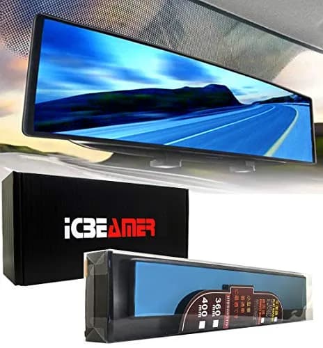 ICBEAMER 15.8" Flat Blue Tint Rear View Mirror | Wide-Angle HD Glass, Anti Glare, Universal Fit for Car, SUV, Truck thumbnail 1