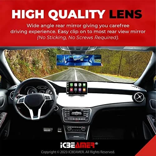 ICBEAMER 15.8" Flat Blue Tint Rear View Mirror | Wide-Angle HD Glass, Anti Glare, Universal Fit for Car, SUV, Truck thumbnail 3