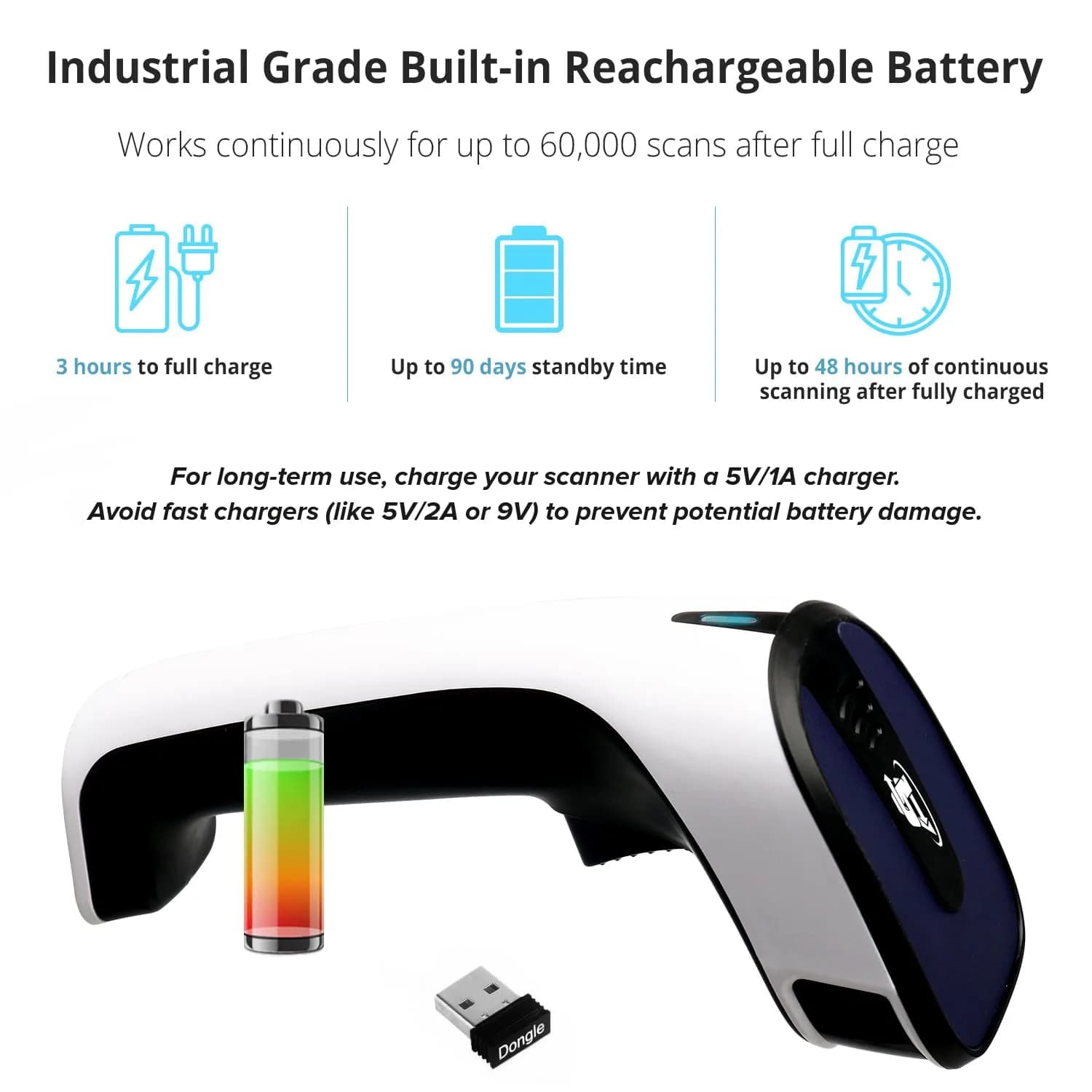 ScanAvenger Bluetooth Barcode Scanner | 1D & 2D QR Code Reader with Stand, 493ft Wireless Range, USB & 2.27 kg (5 lb) Battery - view 8