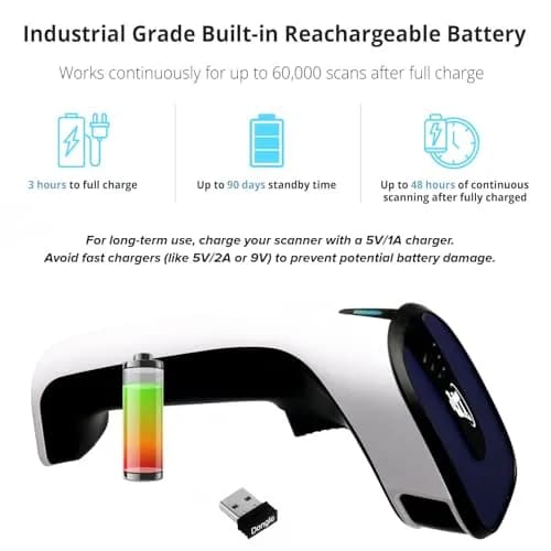 ScanAvenger Bluetooth Barcode Scanner | 1D & 2D QR Code Reader with Stand, 493ft Wireless Range, USB & 2.27 kg (5 lb) Battery thumbnail 8