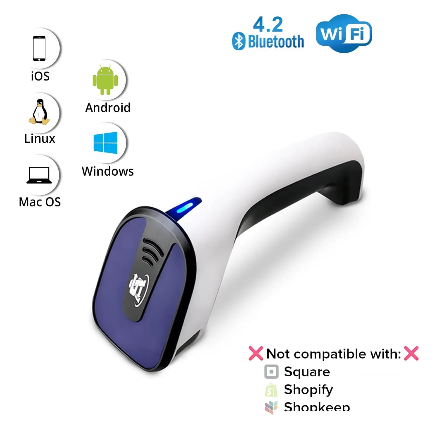 ScanAvenger Bluetooth Barcode Scanner | 1D & 2D QR Code Reader with Stand, 493ft Wireless Range, USB & 2.27 kg (5 lb) Battery - view 2