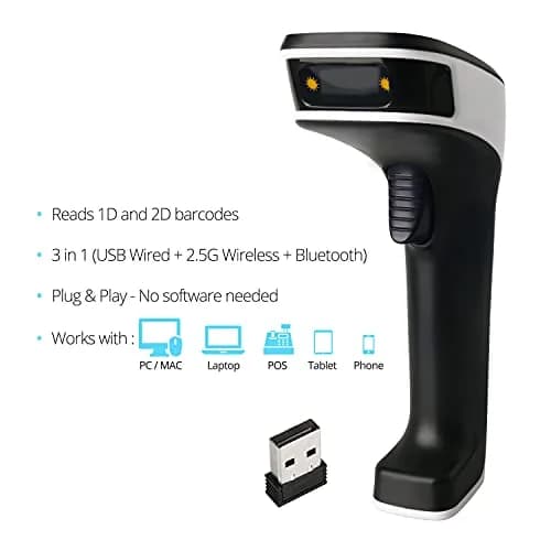 ScanAvenger Bluetooth Barcode Scanner | 1D & 2D QR Code Reader with Stand, 493ft Wireless Range, USB & 2.27 kg (5 lb) Battery thumbnail 3