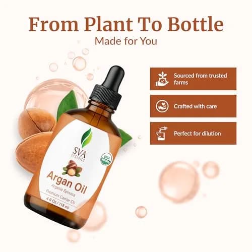 SVA Organics Organic Argan Carrier Oil 118ml (4 Fl Oz) | Cold-Pressed, Pure, Non-Greasy thumbnail 4