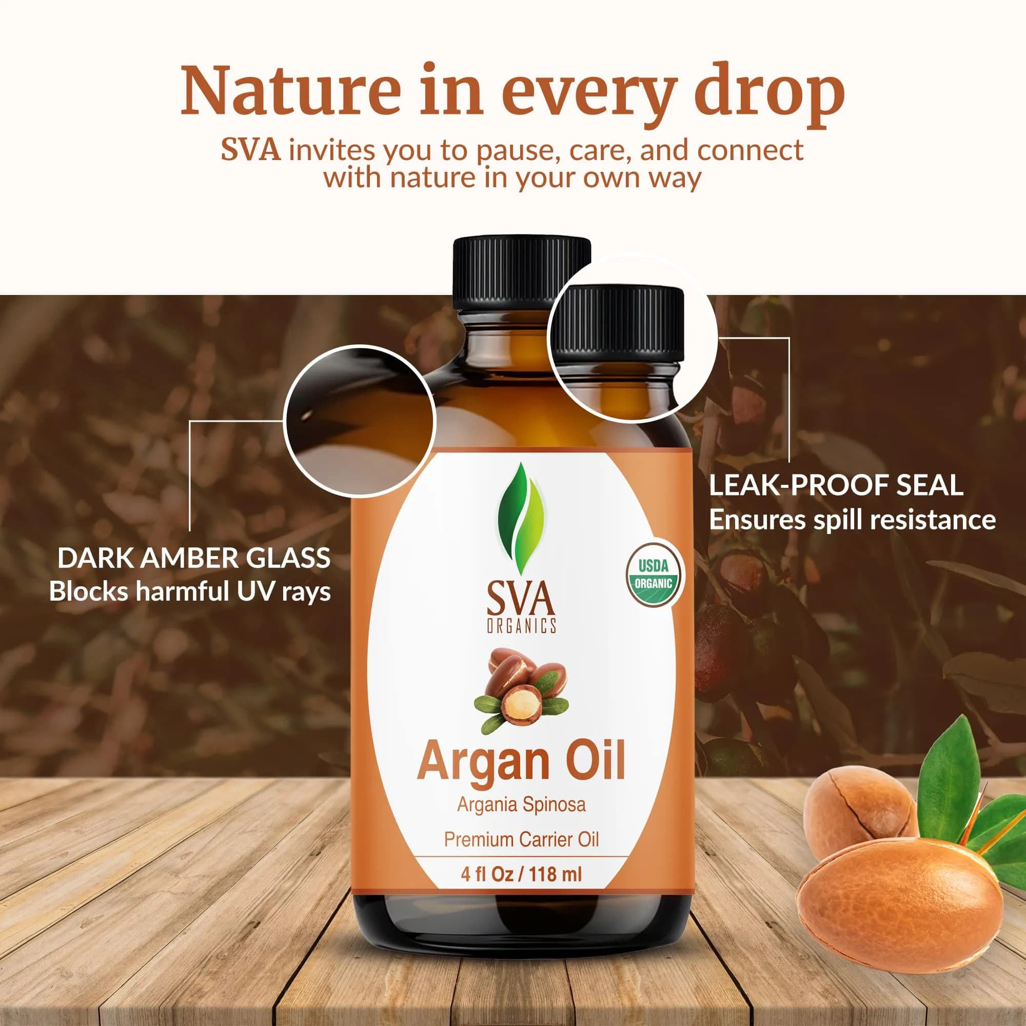 SVA Organics Organic Argan Carrier Oil 118ml (4 Fl Oz) | Cold-Pressed, Pure, Non-Greasy - view 7