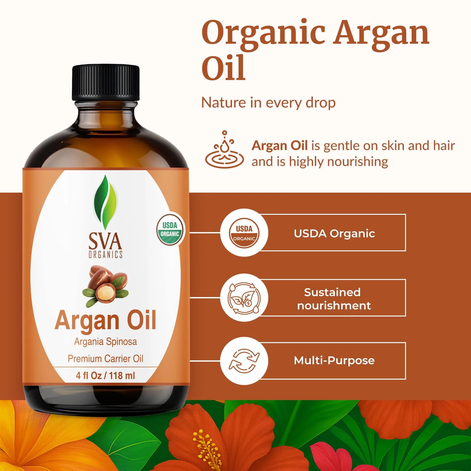 SVA Organics Organic Argan Carrier Oil 118ml (4 Fl Oz) | Cold-Pressed, Pure, Non-Greasy - view 2