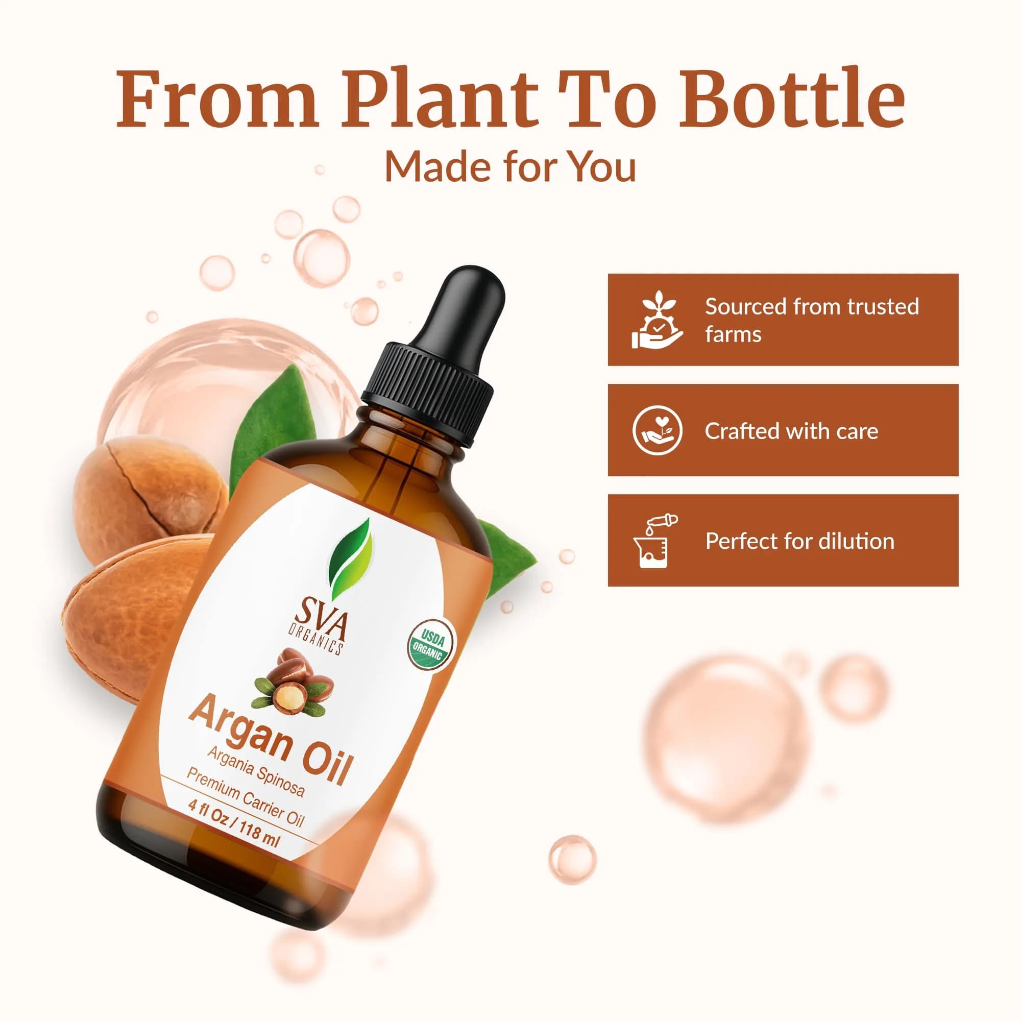 SVA Organics Organic Argan Carrier Oil 118ml (4 Fl Oz) | Cold-Pressed, Pure, Non-Greasy - view 4
