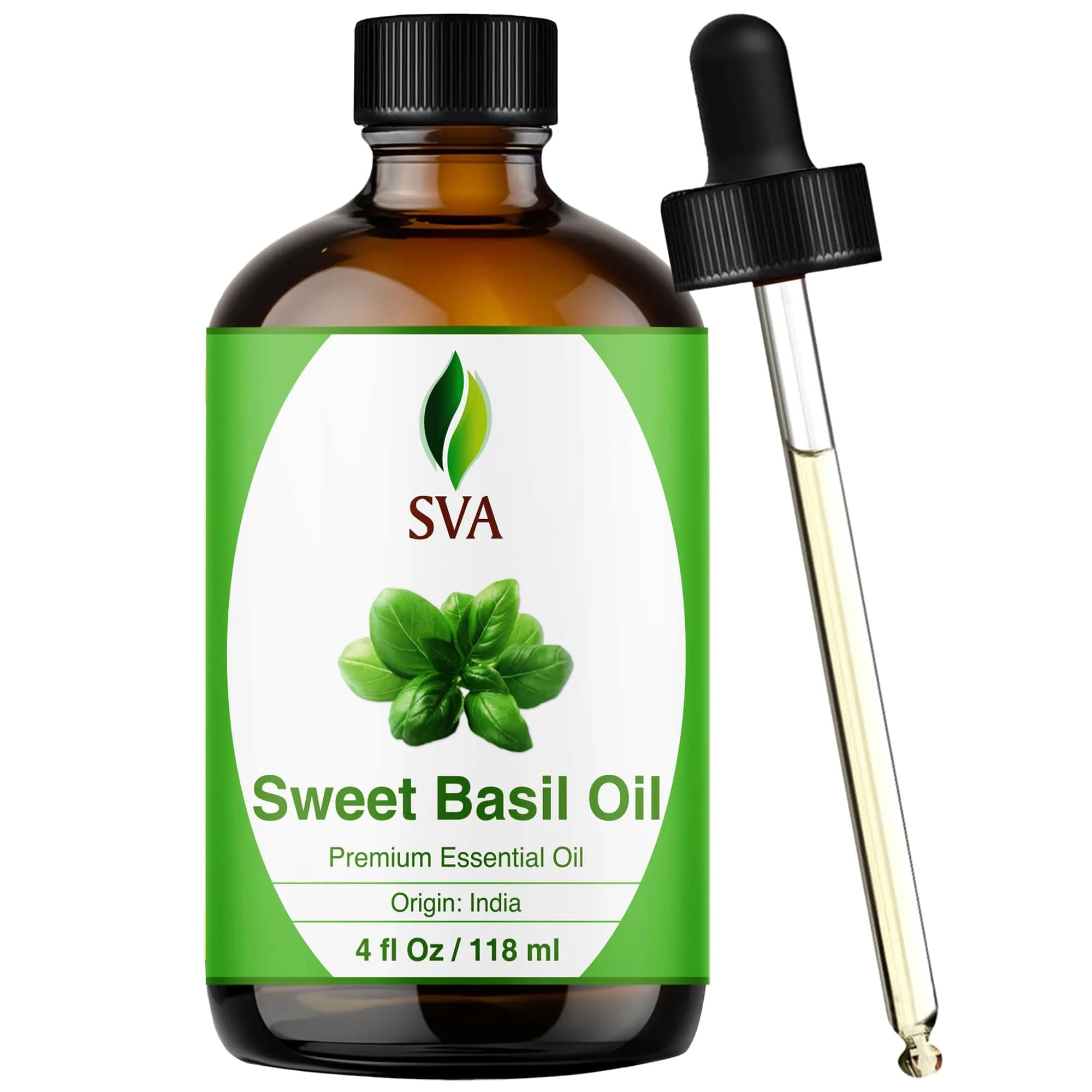 SVA ORGANICS Sweet Basil Essential Oil 4 Fl Oz (118 mL) - Pure & Natural Aroma Oil - main product image