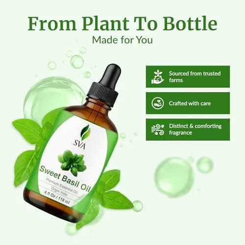 SVA ORGANICS Sweet Basil Essential Oil 4 Fl Oz (118 mL) - Pure & Natural Aroma Oil thumbnail 4
