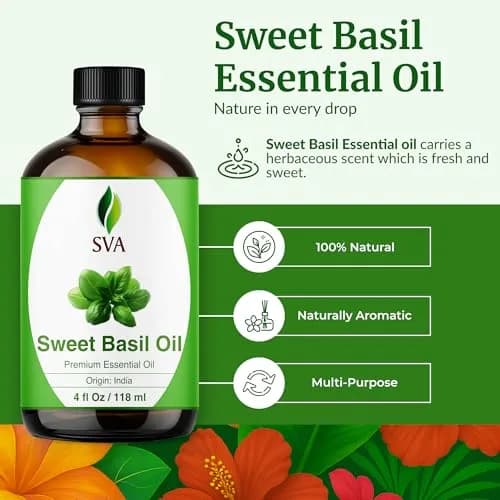 SVA ORGANICS Sweet Basil Essential Oil 4 Fl Oz (118 mL) - Pure & Natural Aroma Oil thumbnail 2