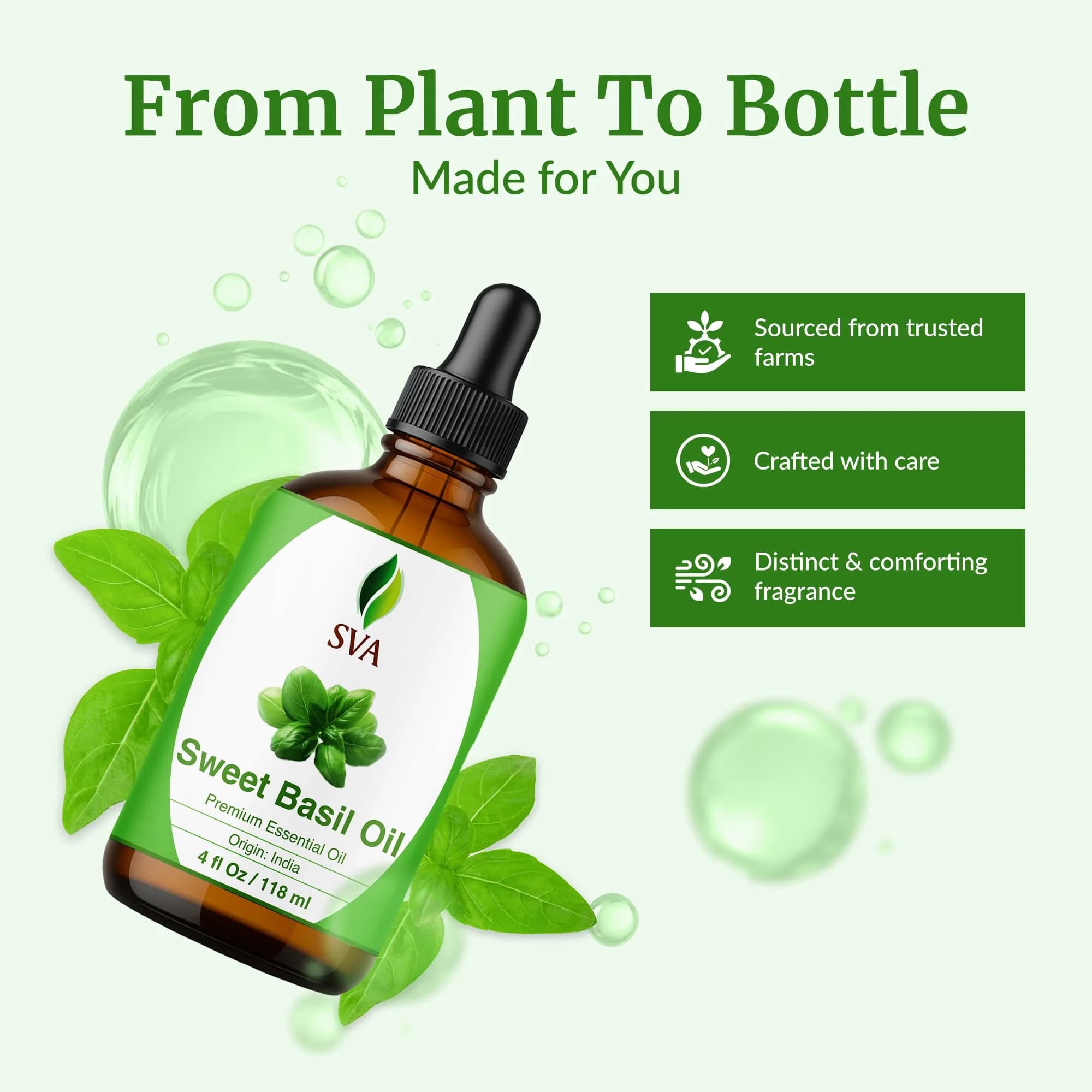 SVA ORGANICS Sweet Basil Essential Oil 4 Fl Oz (118 mL) - Pure & Natural Aroma Oil - view 4
