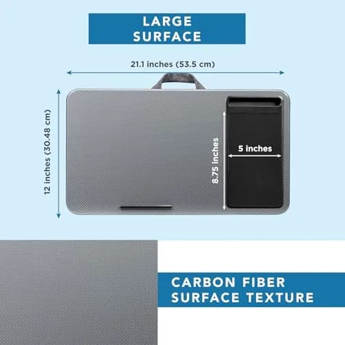 LapGear Home Office Lap Desk with Device Ledge, Mouse Pad, and Phone Holder - Silver Carbon - 53.6 cm (21.1") Wide | Fits Laptops up to 15.6" thumbnail 5