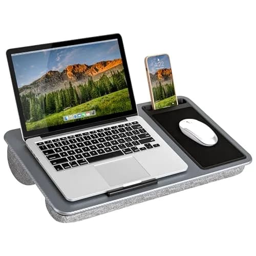 LapGear Home Office Lap Desk with Device Ledge, Mouse Pad, and Phone Holder - Silver Carbon - 53.6 cm (21.1") Wide | Fits Laptops up to 15.6" thumbnail 1