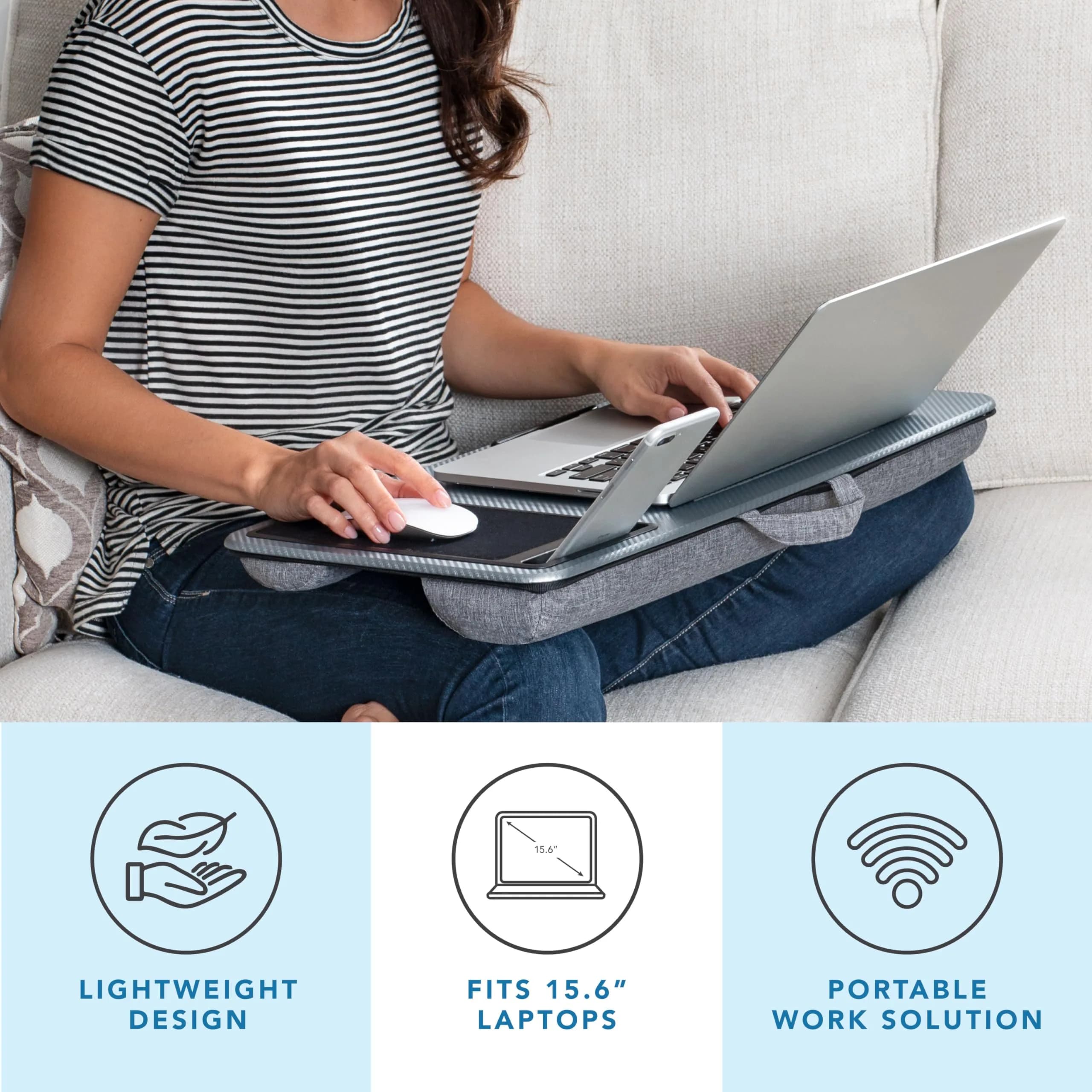LapGear Home Office Lap Desk with Device Ledge, Mouse Pad, and Phone Holder - Silver Carbon - 53.6 cm (21.1") Wide | Fits Laptops up to 15.6" - view 2