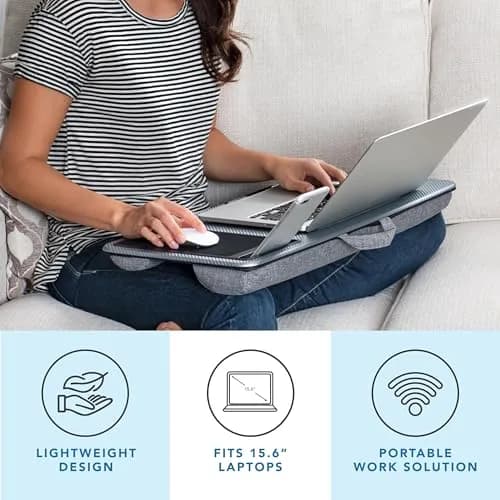 LapGear Home Office Lap Desk with Device Ledge, Mouse Pad, and Phone Holder - Silver Carbon - 53.6 cm (21.1") Wide | Fits Laptops up to 15.6" thumbnail 2