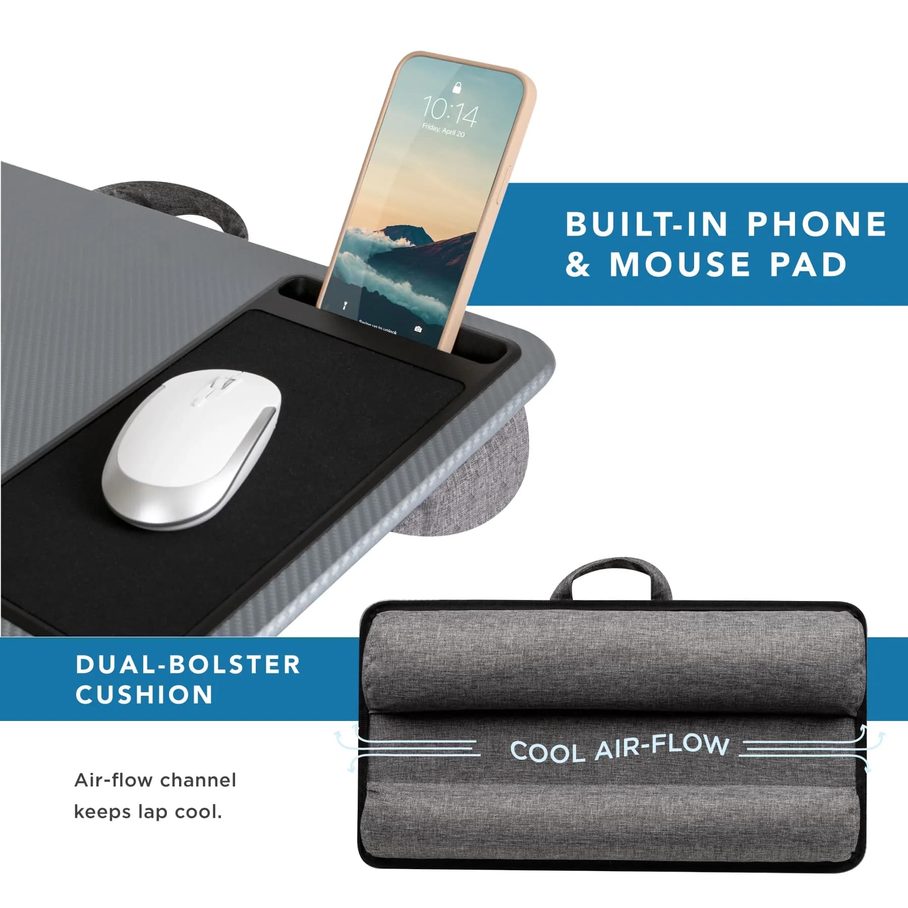 LapGear Home Office Lap Desk with Device Ledge, Mouse Pad, and Phone Holder - Silver Carbon - 53.6 cm (21.1") Wide | Fits Laptops up to 15.6" - view 4