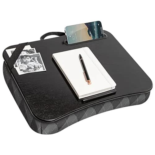 LapGear Designer Lap Desk – Gray Argyle, Fits 15.6” Laptops | Comfortable Cushion Base & Built-In Phone Slot thumbnail 1