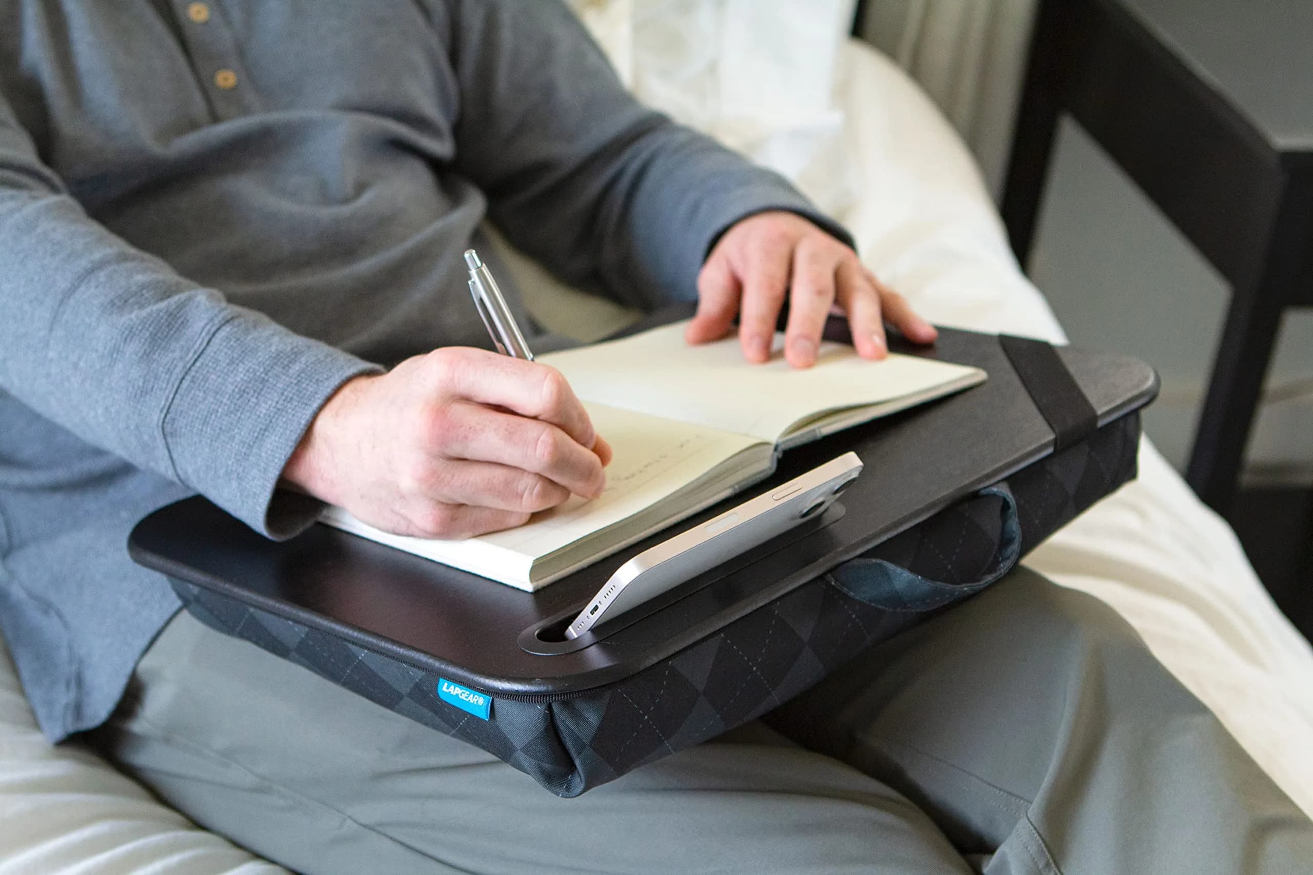 LapGear Designer Lap Desk – Gray Argyle, Fits 15.6” Laptops | Comfortable Cushion Base & Built-In Phone Slot - view 6