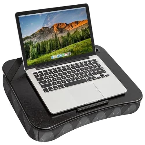LapGear Designer Lap Desk – Gray Argyle, Fits 15.6” Laptops | Comfortable Cushion Base & Built-In Phone Slot thumbnail 7