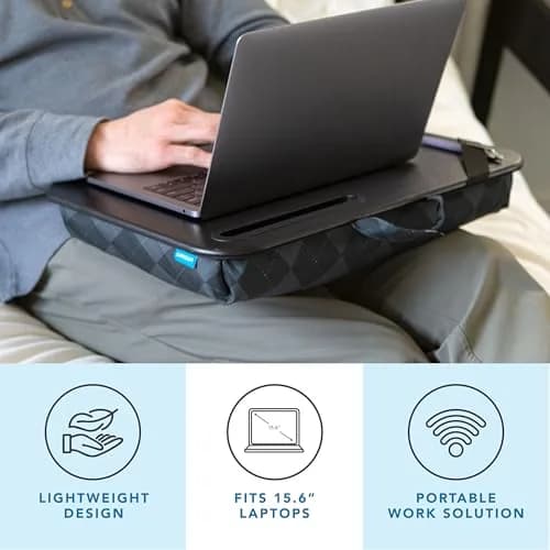 LapGear Designer Lap Desk – Gray Argyle, Fits 15.6” Laptops | Comfortable Cushion Base & Built-In Phone Slot thumbnail 2